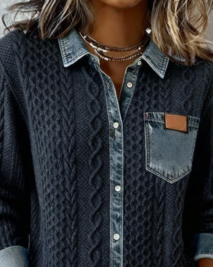 Camisa de Manga Larga con Parches de Denim