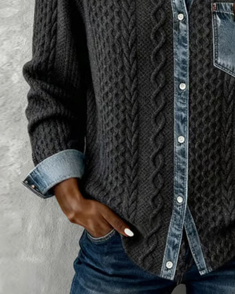 Camisa de Manga Larga con Parches de Denim