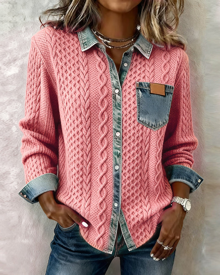 Camisa de Manga Larga con Parches de Denim