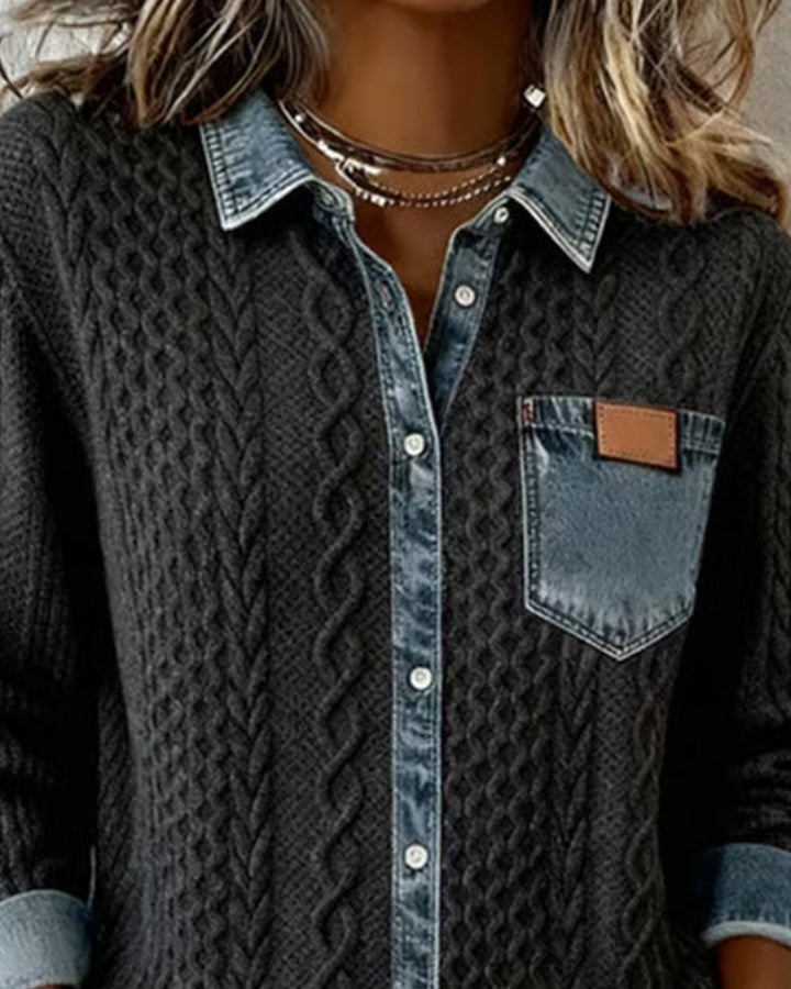 Camisa de Manga Larga con Parches de Denim