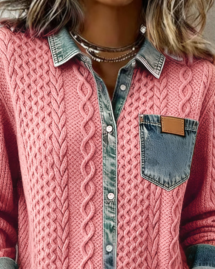 Camisa de Manga Larga con Parches de Denim