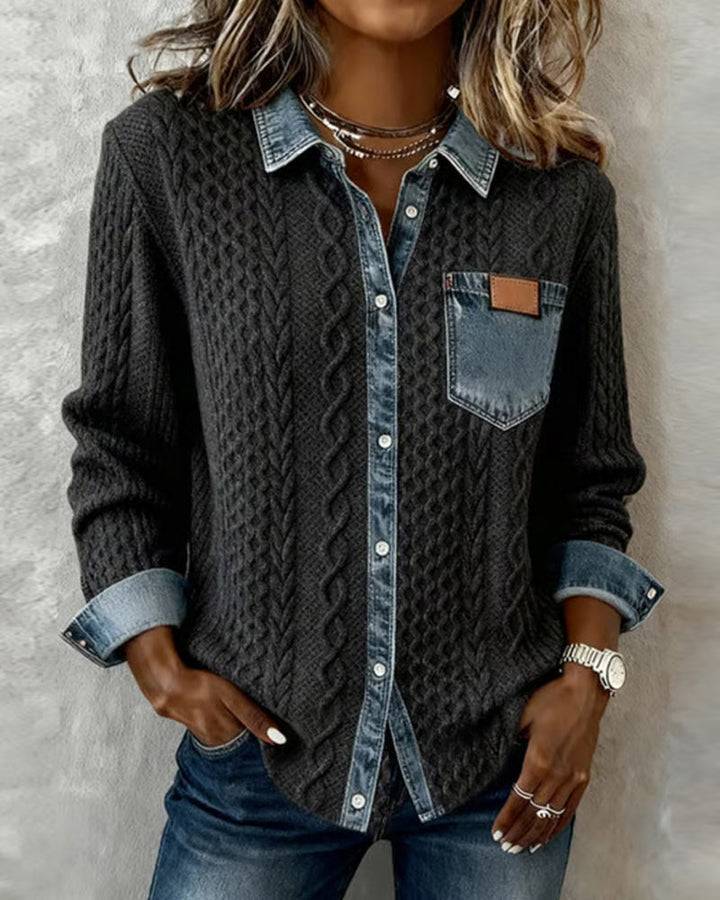 Camisa de Manga Larga con Parches de Denim