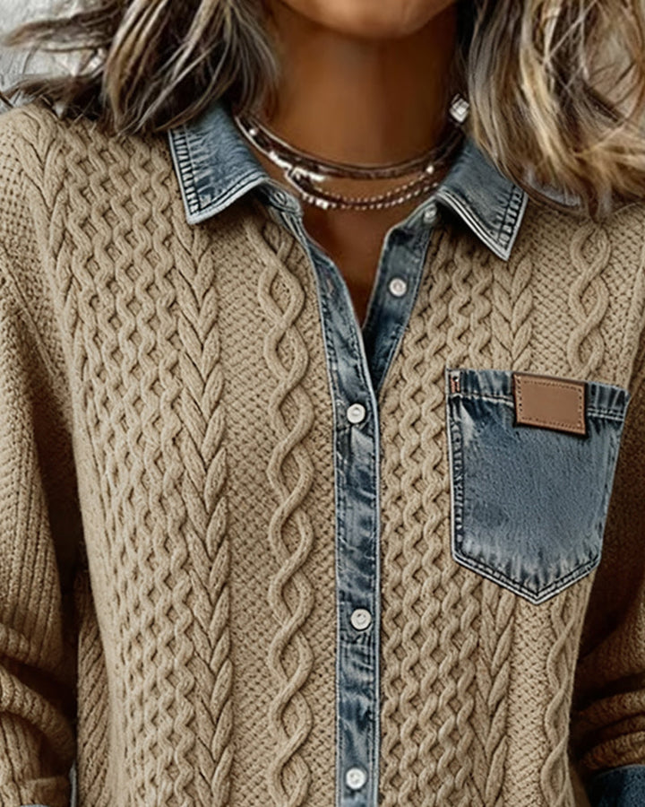 Camisa de Manga Larga con Parches de Denim