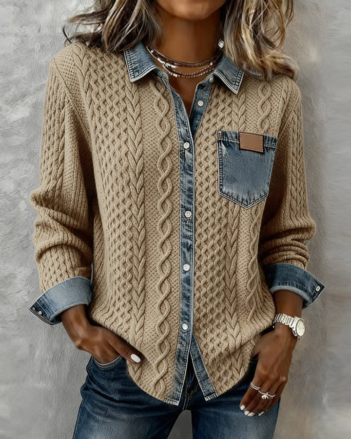 Camisa de Manga Larga con Parches de Denim