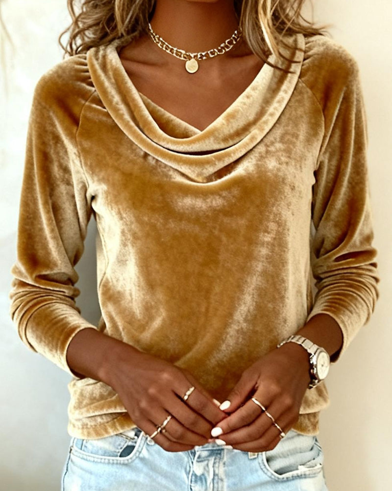 Margaret - Top de Cuello Drapeado de Terciopelo Lujo